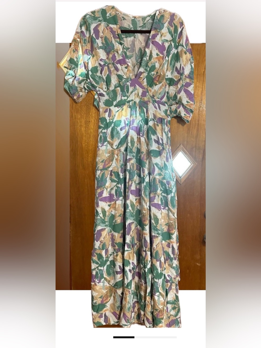 Floral V-Neck Maxi Dress in Green, Purple & Tan